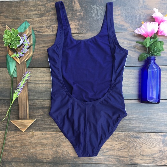 ADIDAS NAVY ONE PIECE LOGO SWIMSUIT - Picture 4 of 7